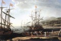 ボートを燃やすトロイの木馬と海兵隊の風景 クロード・ロラン・ビーチ